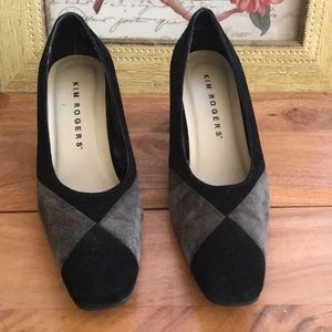 Kim Rogers Ladies Black Gray Suede Square Heel